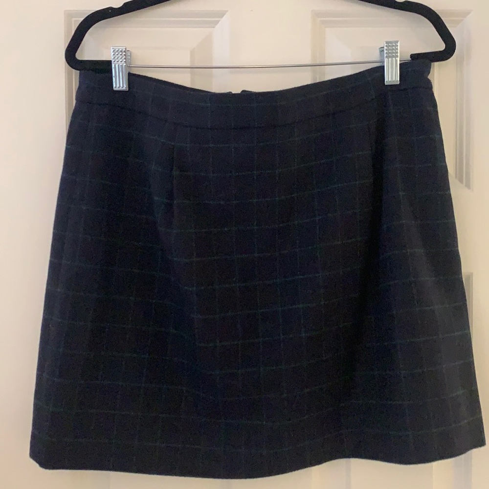 J Crew navy and green plaid wool skirt